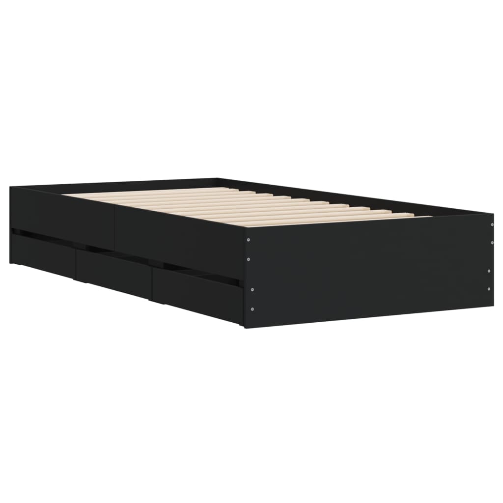 vidaXL Cadru de pat cu sertare, negru, 90x190 cm, lemn prelucrat