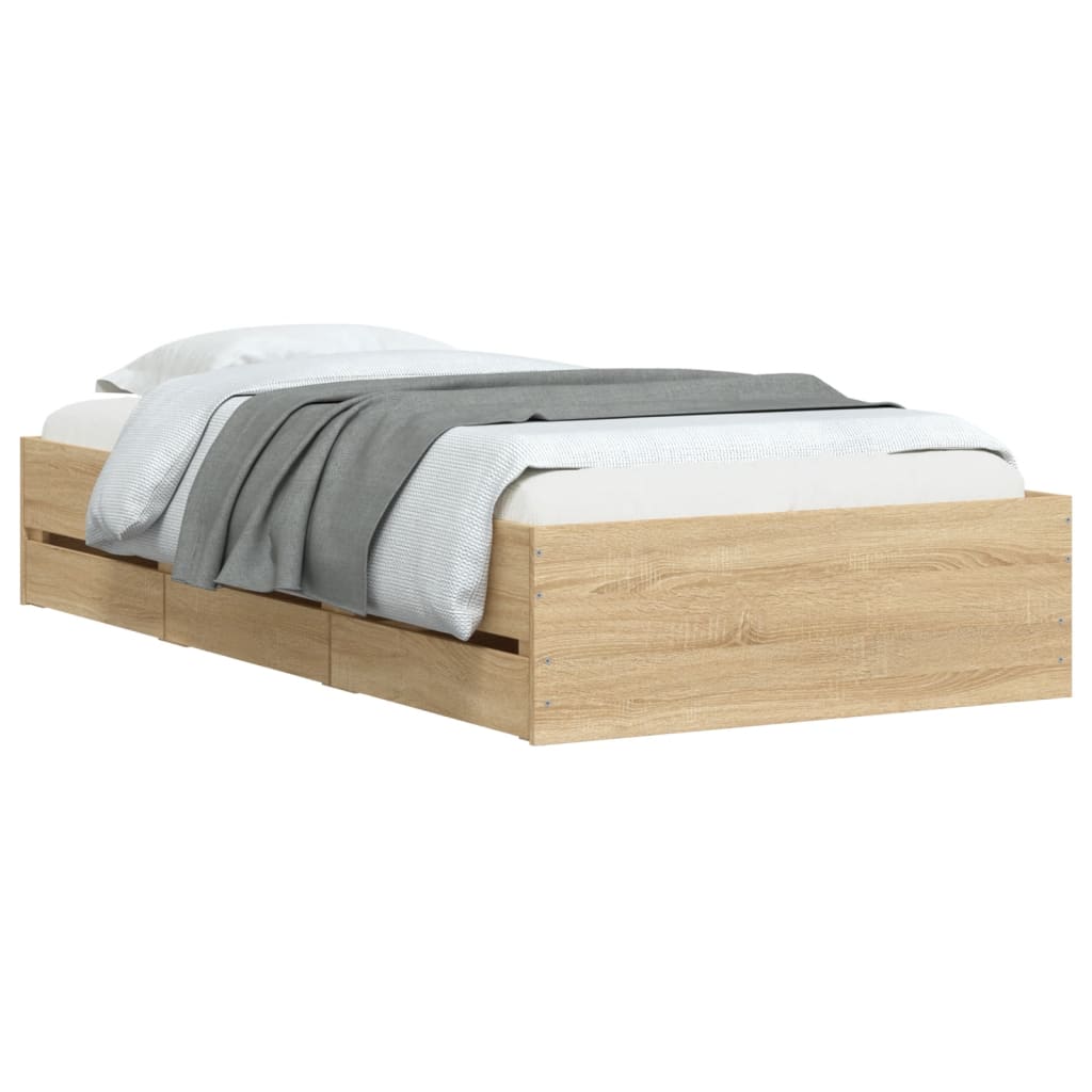 vidaXL Cadru de pat cu sertare stejar sonoma 90x190 cm lemn prelucrat