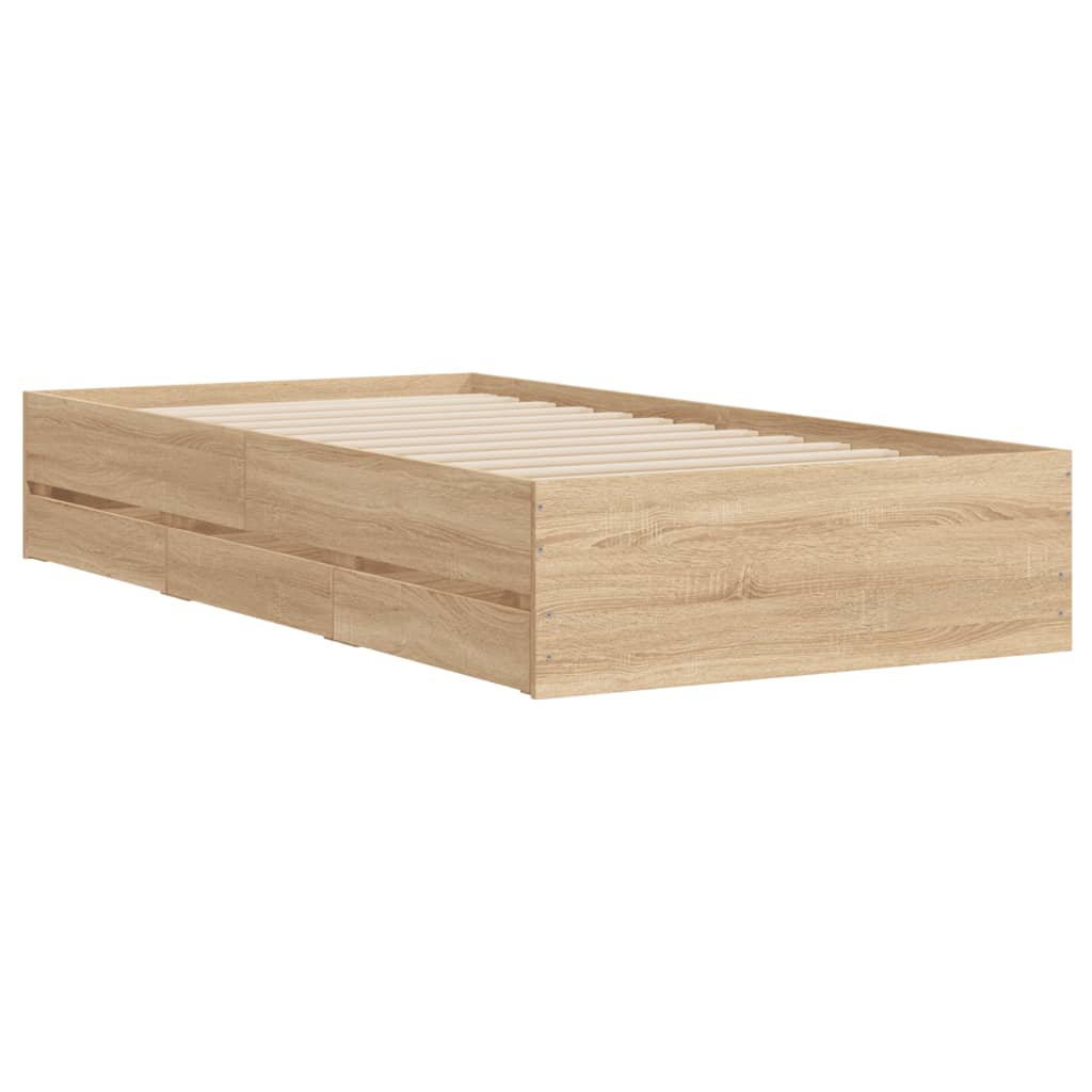 vidaXL Cadru de pat cu sertare stejar sonoma 90x190 cm lemn prelucrat