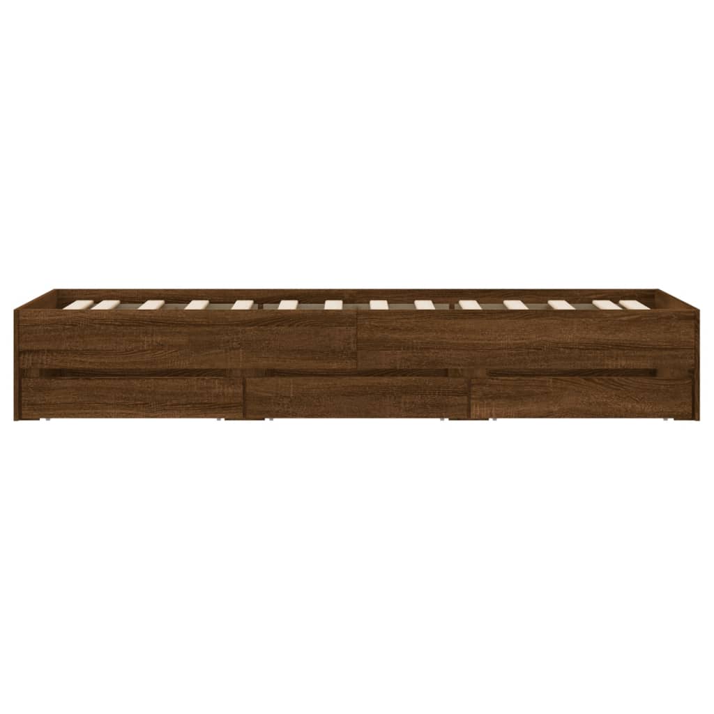 vidaXL Cadru de pat cu sertare, stejar maro, 90x190 cm lemn prelucrat