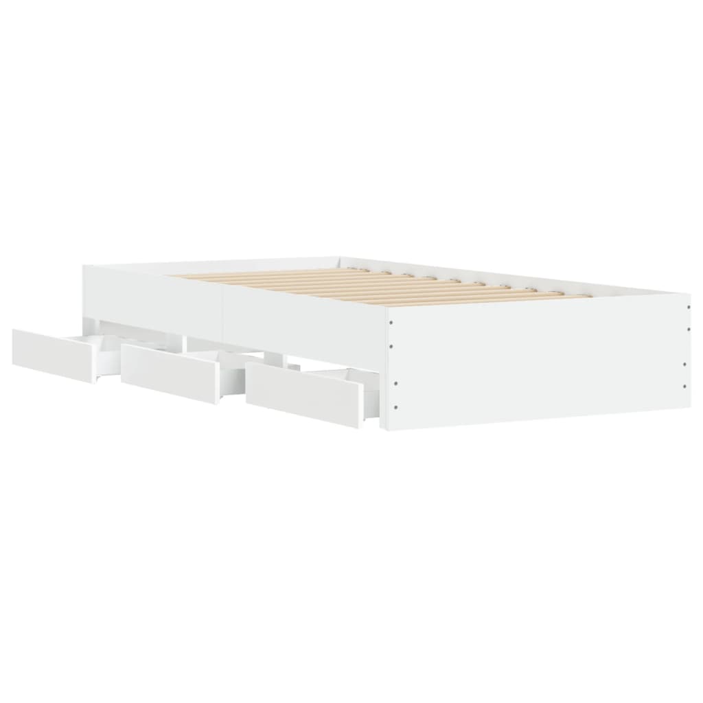 vidaXL Cadru de pat cu sertare, alb, 75x190 cm, lemn prelucrat vidaXL Cadru de pat cu sertare, alb, 75x190 cm, lemn prelucrat