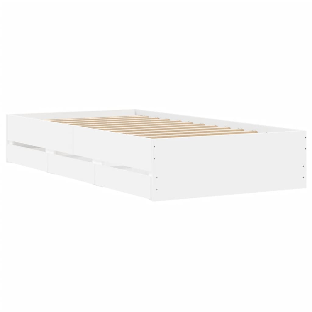 vidaXL Cadru de pat cu sertare, alb, 75x190 cm, lemn prelucrat vidaXL Cadru de pat cu sertare, alb, 75x190 cm, lemn prelucrat