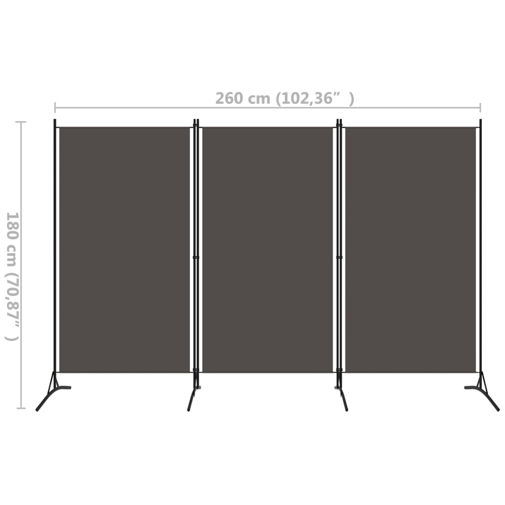 vidaXL Paravan de cameră cu 3 panouri, antracit, 260 x 180 cm, textil vidaXL Paravan de cameră cu 3 panouri, antracit, 260 x 180 cm, textil