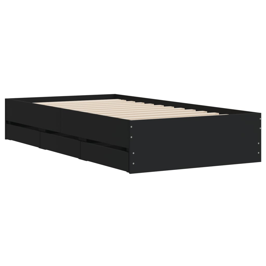 vidaXL Cadru de pat cu sertare, negru, 75x190 cm, lemn prelucrat