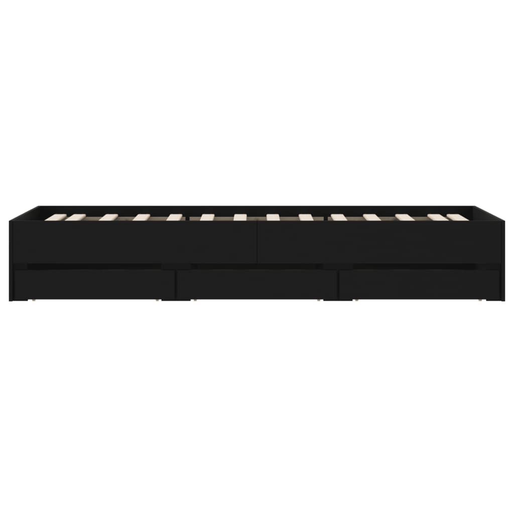 vidaXL Cadru de pat cu sertare, negru, 75x190 cm, lemn prelucrat