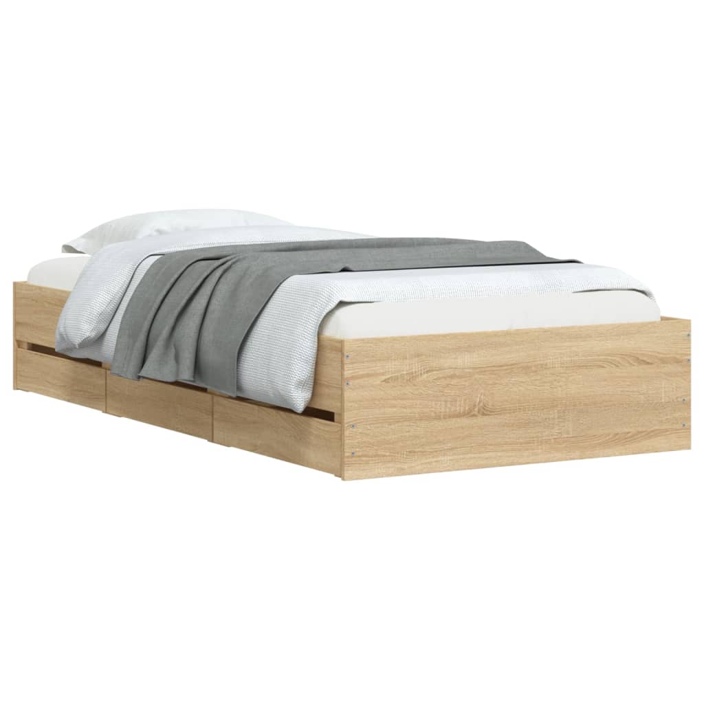 vidaXL Cadru de pat cu sertare stejar sonoma 75x190 cm lemn prelucrat
