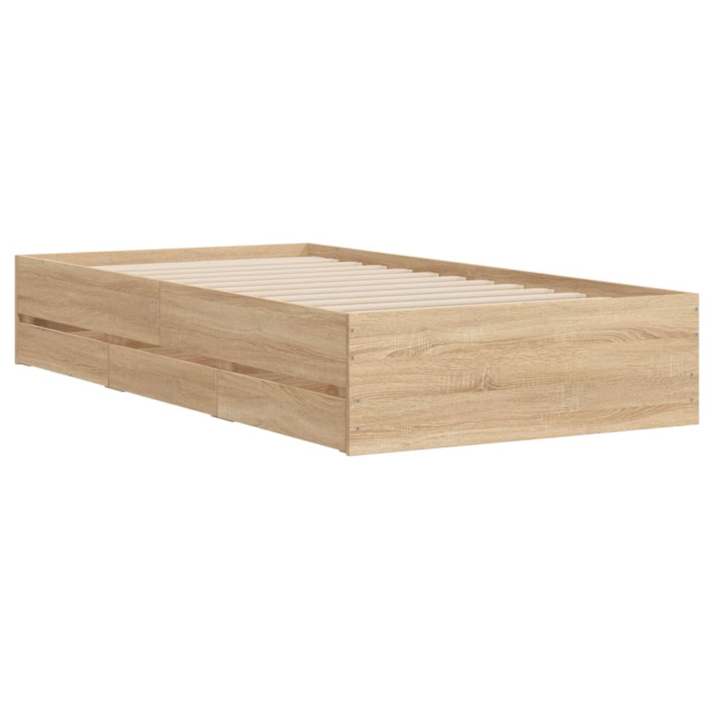vidaXL Cadru de pat cu sertare stejar sonoma 75x190 cm lemn prelucrat