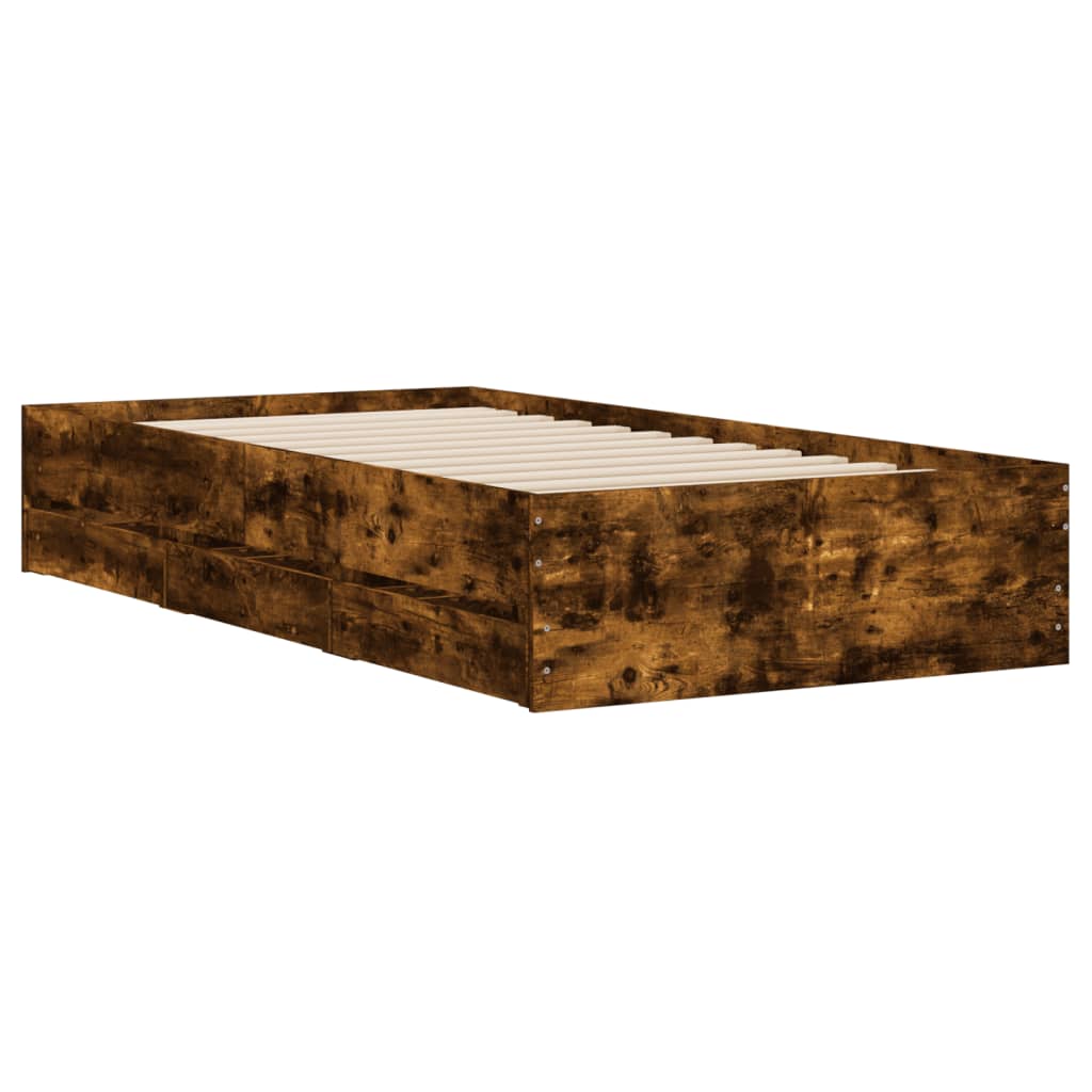 vidaXL Cadru de pat cu sertare stejar fumuriu 75x190 cm lemn prelucrat