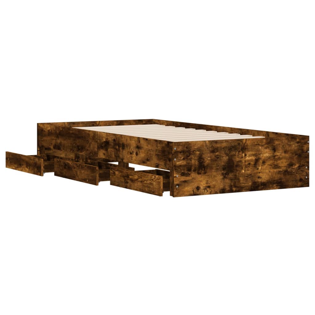 vidaXL Cadru de pat cu sertare stejar fumuriu 75x190 cm lemn prelucrat