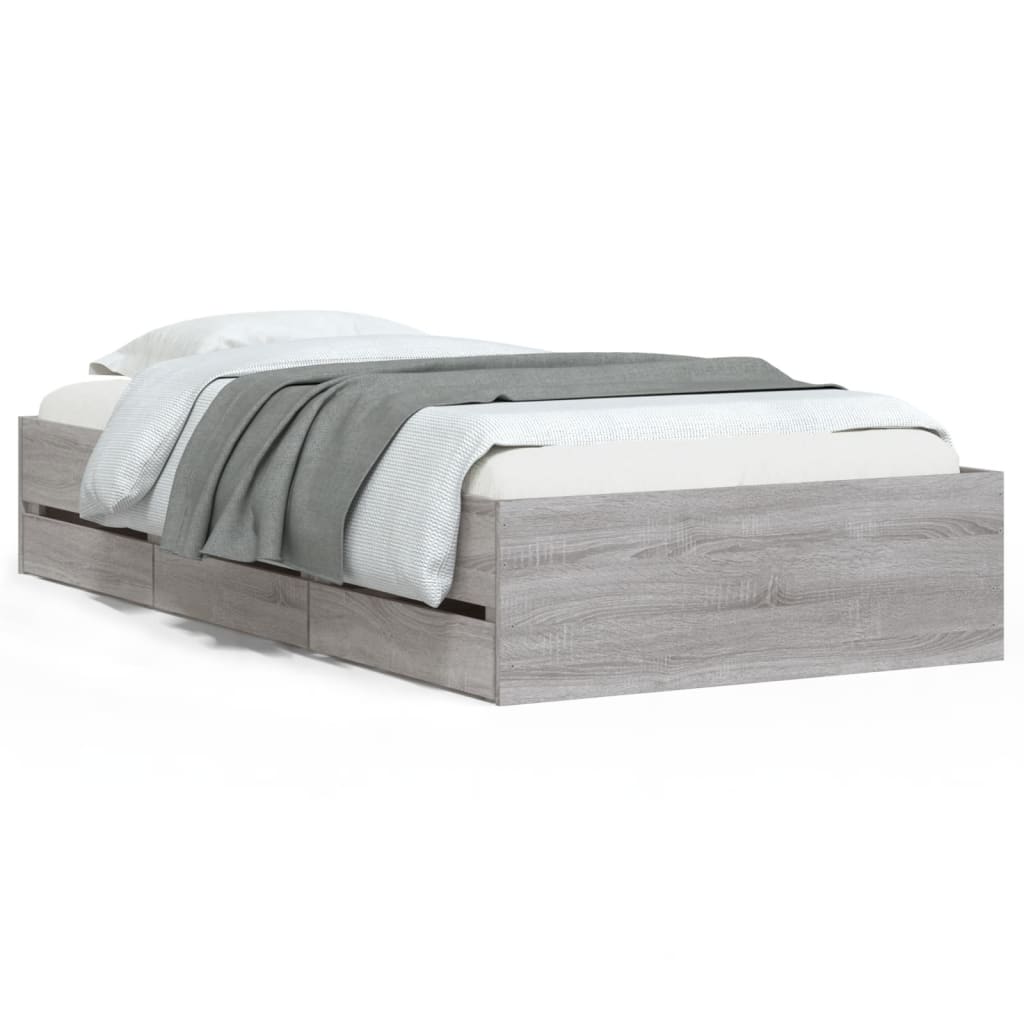 vidaXL Cadru de pat cu sertare gri sonoma 75x190 cm lemn prelucrat