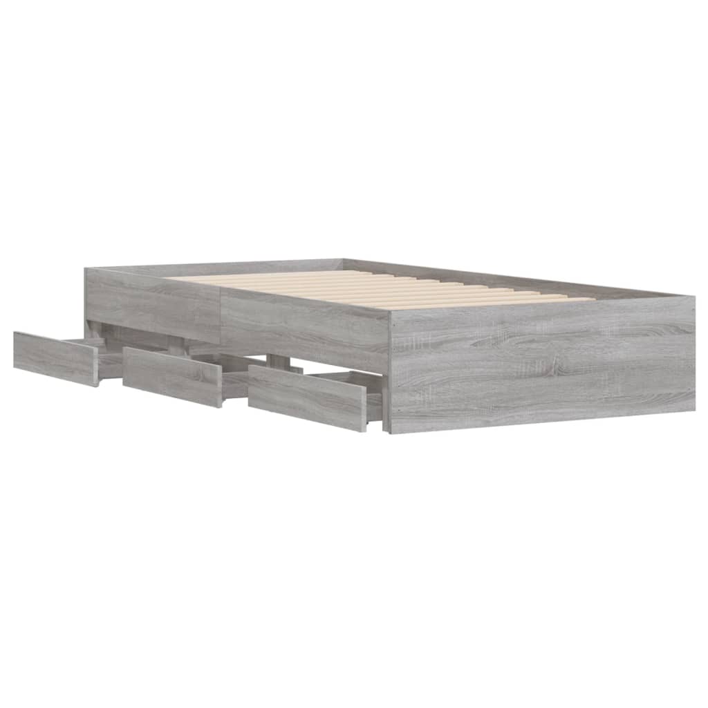 vidaXL Cadru de pat cu sertare gri sonoma 75x190 cm lemn prelucrat