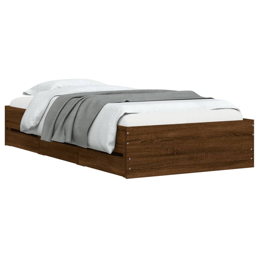 vidaXL Cadru de pat cu sertare stejar maro 75x190 cm lemn prelucrat