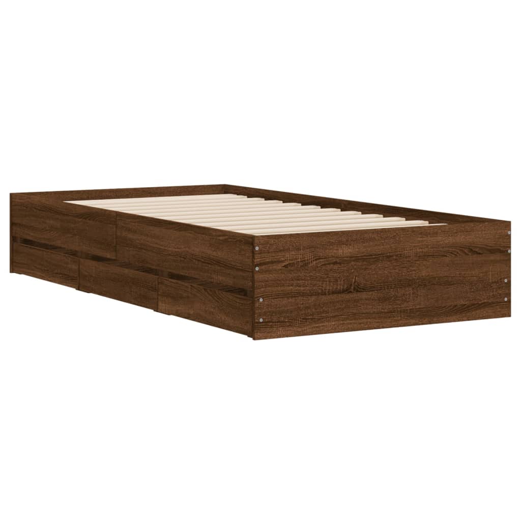 vidaXL Cadru de pat cu sertare stejar maro 75x190 cm lemn prelucrat