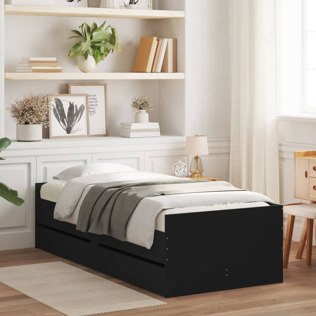 vidaXL Cadru de pat cu sertare, negru, 100x200 cm vidaXL Cadru de pat cu sertare, negru, 100x200 cm