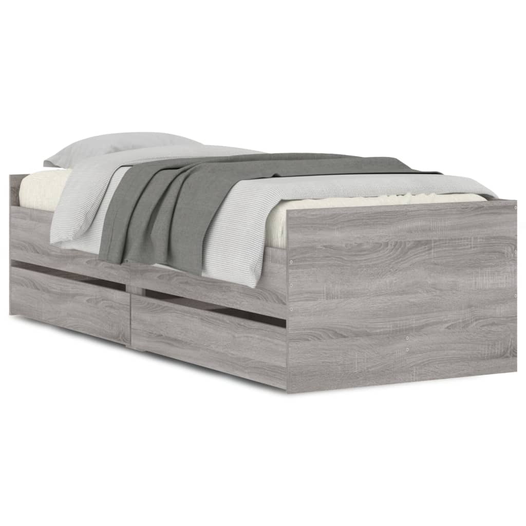 vidaXL Cadru de pat cu sertare, gri sonoma, 100x200 cm vidaXL Cadru de pat cu sertare, gri sonoma, 100x200 cm