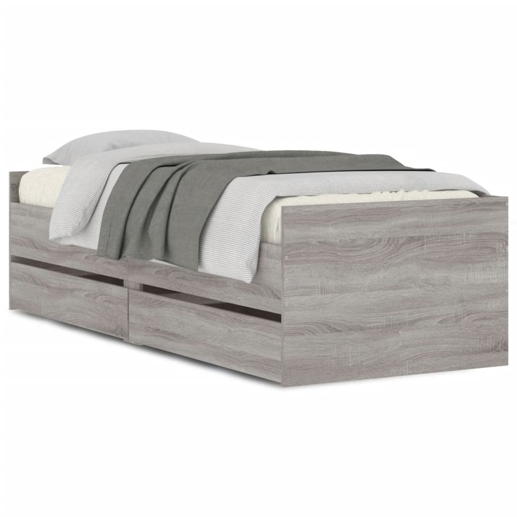 vidaXL Cadru de pat cu sertare, gri sonoma, 90x200 cm vidaXL Cadru de pat cu sertare, gri sonoma, 90x200 cm