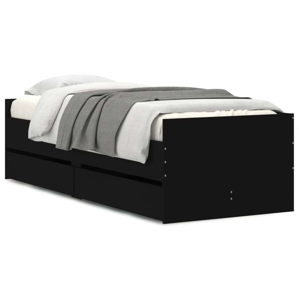 vidaXL Cadru de pat cu sertare, negru, 90x190 cm vidaXL Cadru de pat cu sertare, negru, 90x190 cm