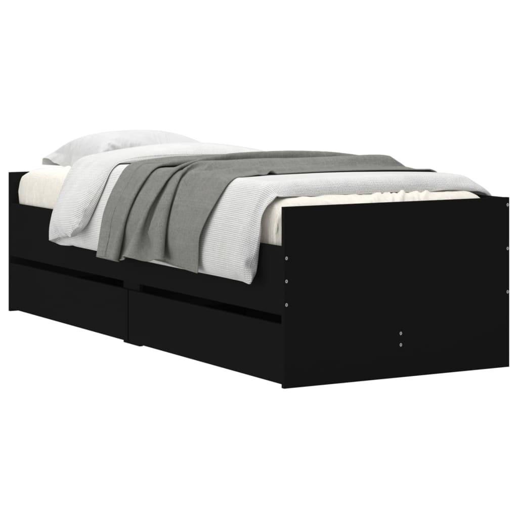 vidaXL Cadru de pat cu sertare, negru, 90x190 cm vidaXL Cadru de pat cu sertare, negru, 90x190 cm