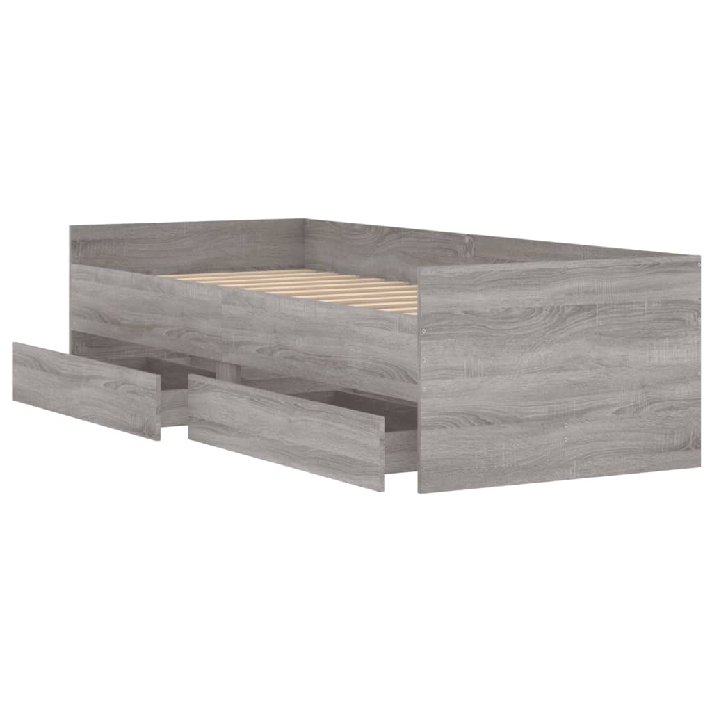 vidaXL Cadru de pat cu sertare, gri sonoma, 90x190 cm vidaXL Cadru de pat cu sertare, gri sonoma, 90x190 cm
