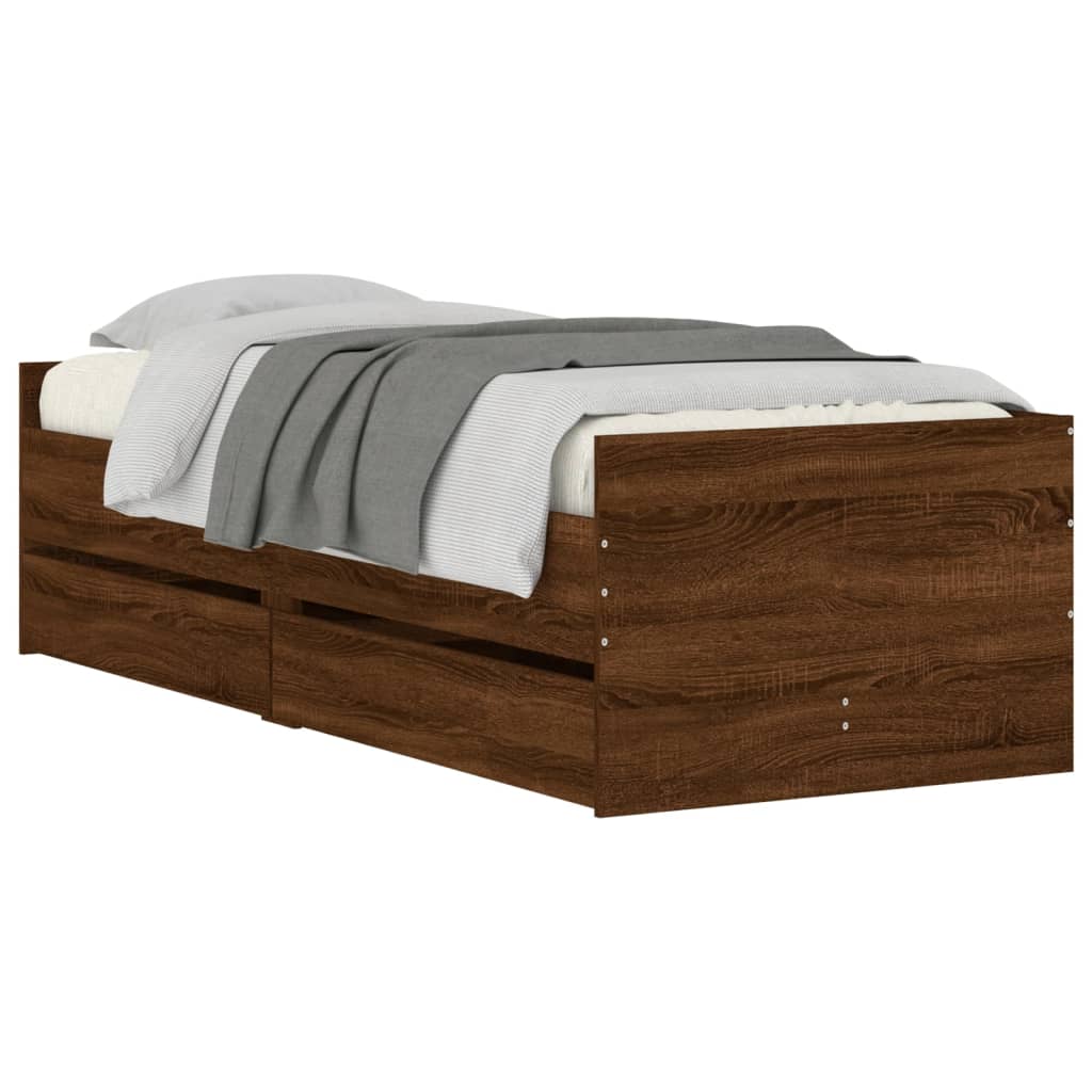 vidaXL Cadru de pat cu sertare, stejar maro, 75x190 cm, mic single