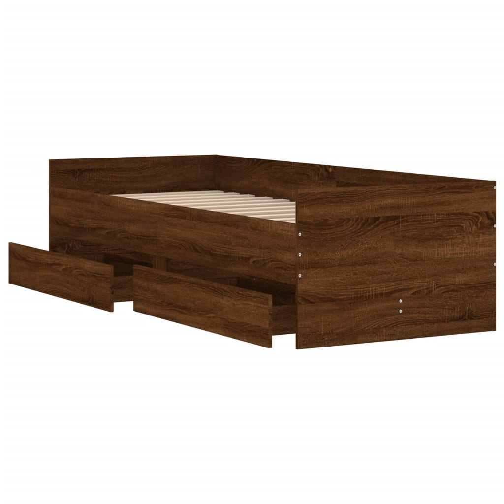 vidaXL Cadru de pat cu sertare, stejar maro, 75x190 cm, mic single
