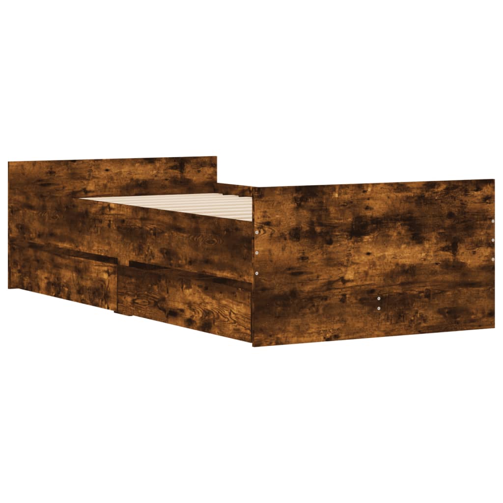 vidaXL Cadru de pat cu sertare, stejar fumuriu, 100x200 cm