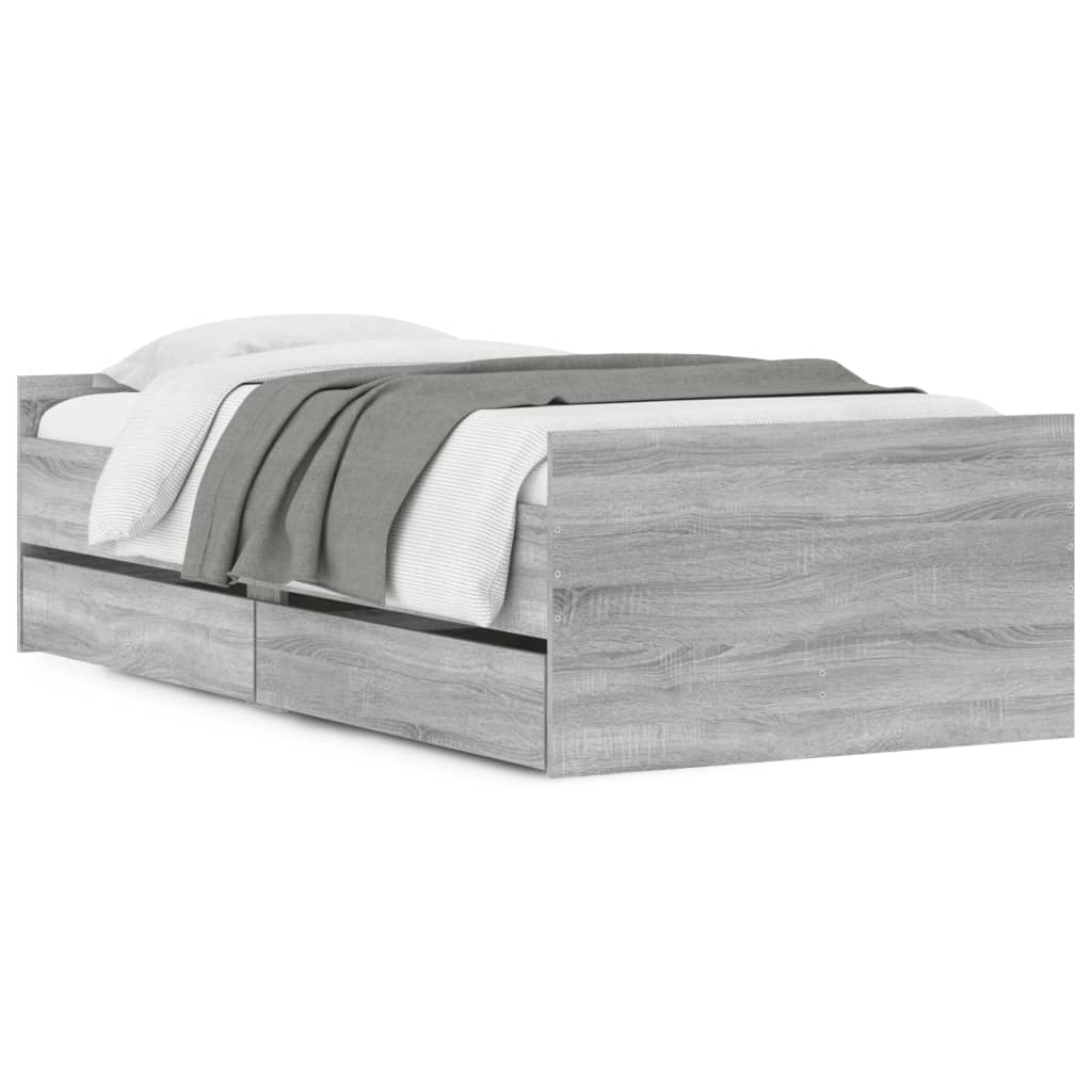 vidaXL Cadru de pat cu sertare, gri sonoma, 90x200 cm vidaXL Cadru de pat cu sertare, gri sonoma, 90x200 cm
