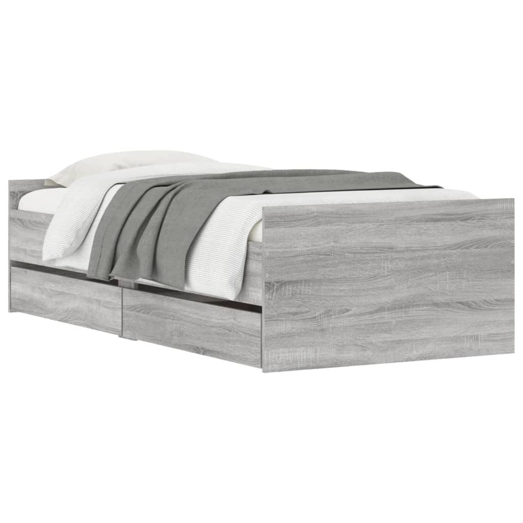 vidaXL Cadru de pat cu sertare, gri sonoma, 90x200 cm vidaXL Cadru de pat cu sertare, gri sonoma, 90x200 cm
