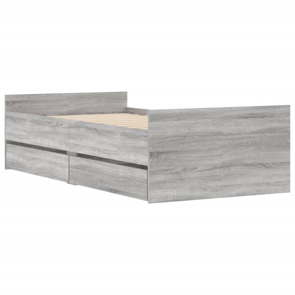 vidaXL Cadru de pat cu sertare, gri sonoma, 90x200 cm vidaXL Cadru de pat cu sertare, gri sonoma, 90x200 cm