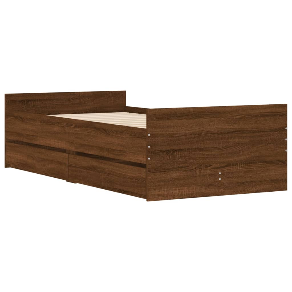 vidaXL Cadru de pat cu sertare, stejar maro, 90x200 cm
