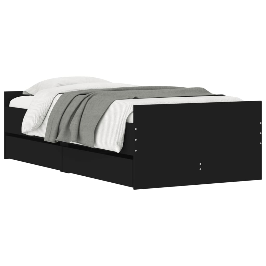 vidaXL Cadru de pat cu sertare, negru, 90x190 cm