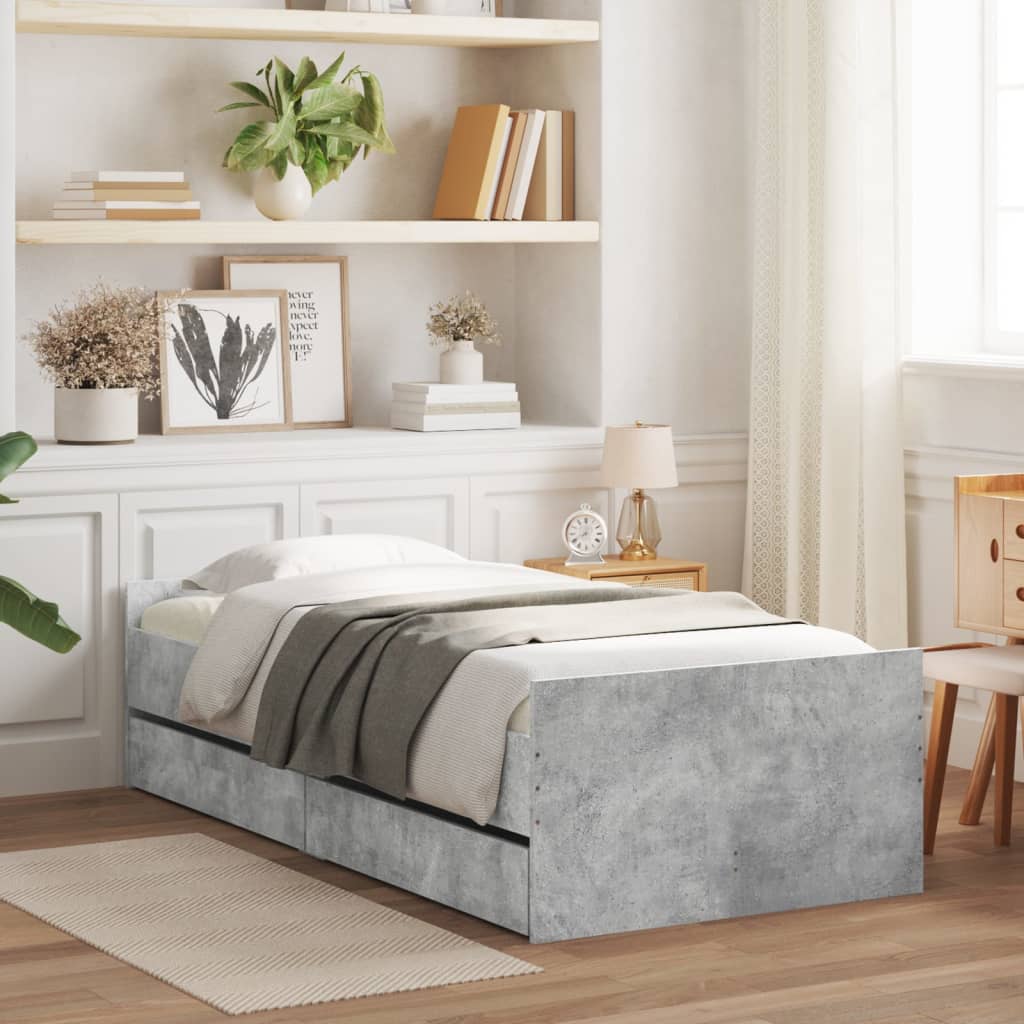 vidaXL Cadru de pat cu sertare, gri beton, 90x190 cm vidaXL Cadru de pat cu sertare, gri beton, 90x190 cm