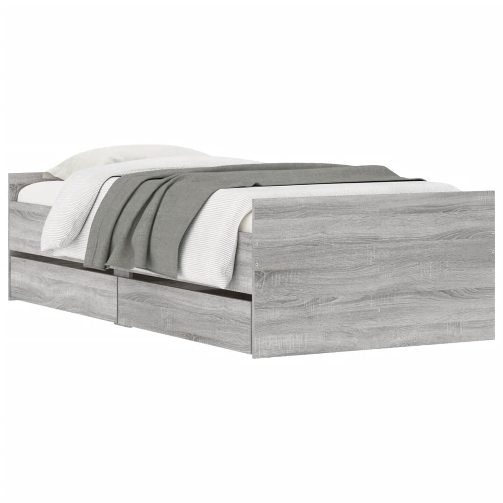 vidaXL Cadru de pat cu sertare, gri sonoma, 90x190 cm vidaXL Cadru de pat cu sertare, gri sonoma, 90x190 cm