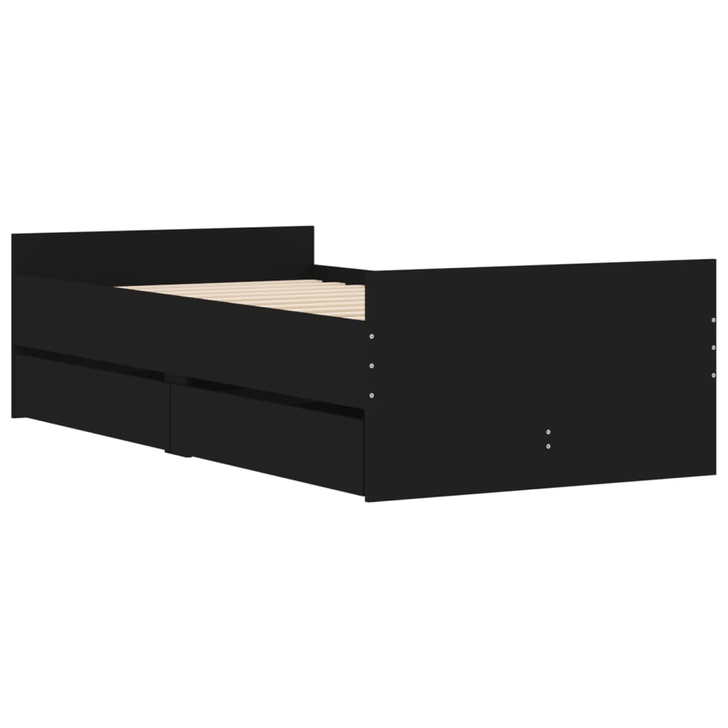 vidaXL Cadru de pat cu sertare, negru, 75x190 cm mic, single vidaXL Cadru de pat cu sertare, negru, 75x190 cm mic, single