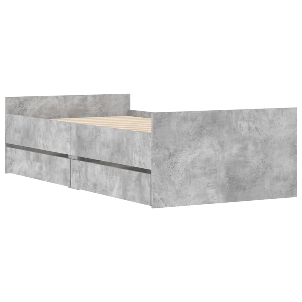 vidaXL Cadru de pat cu sertare, gri beton, 75x190 cm, mic single vidaXL Cadru de pat cu sertare, gri beton, 75x190 cm, mic single