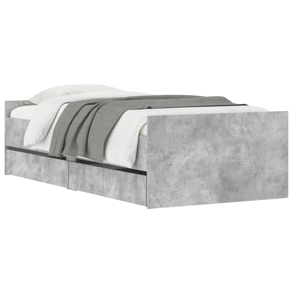 vidaXL Cadru de pat cu sertare, gri beton, 75x190 cm, mic single vidaXL Cadru de pat cu sertare, gri beton, 75x190 cm, mic single