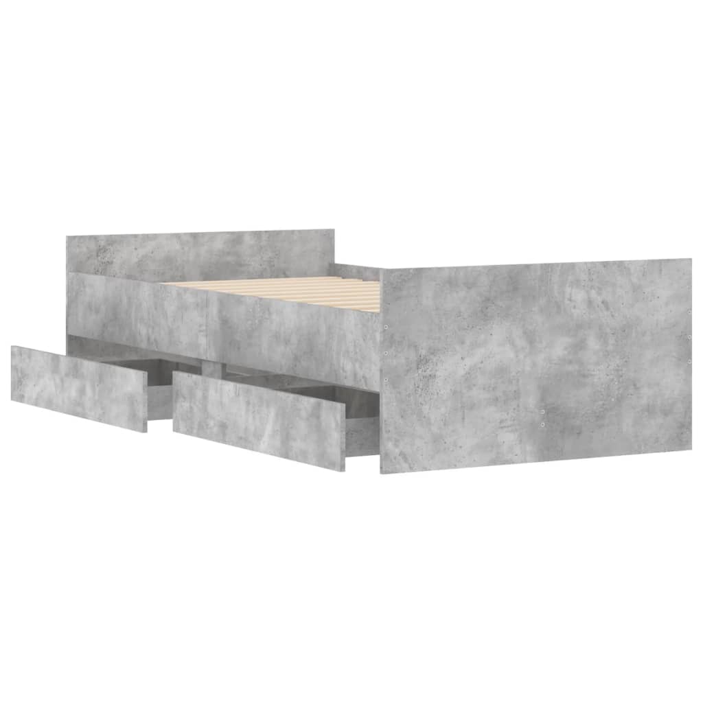 vidaXL Cadru de pat cu sertare, gri beton, 75x190 cm, mic single vidaXL Cadru de pat cu sertare, gri beton, 75x190 cm, mic single