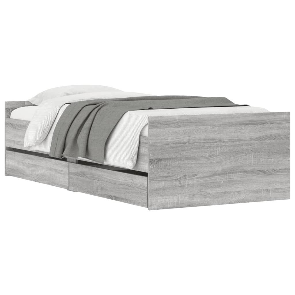 vidaXL Cadru de pat cu sertare, sonoma gri, 75x190 cm, mic single