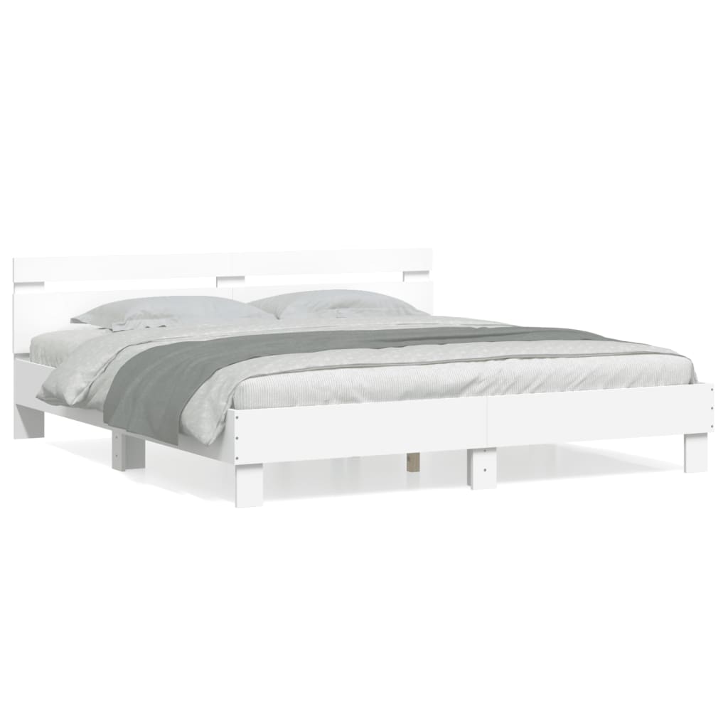 vidaXL Cadru de pat cu tăblie 200x200 cm, alb, lemn prelucrat