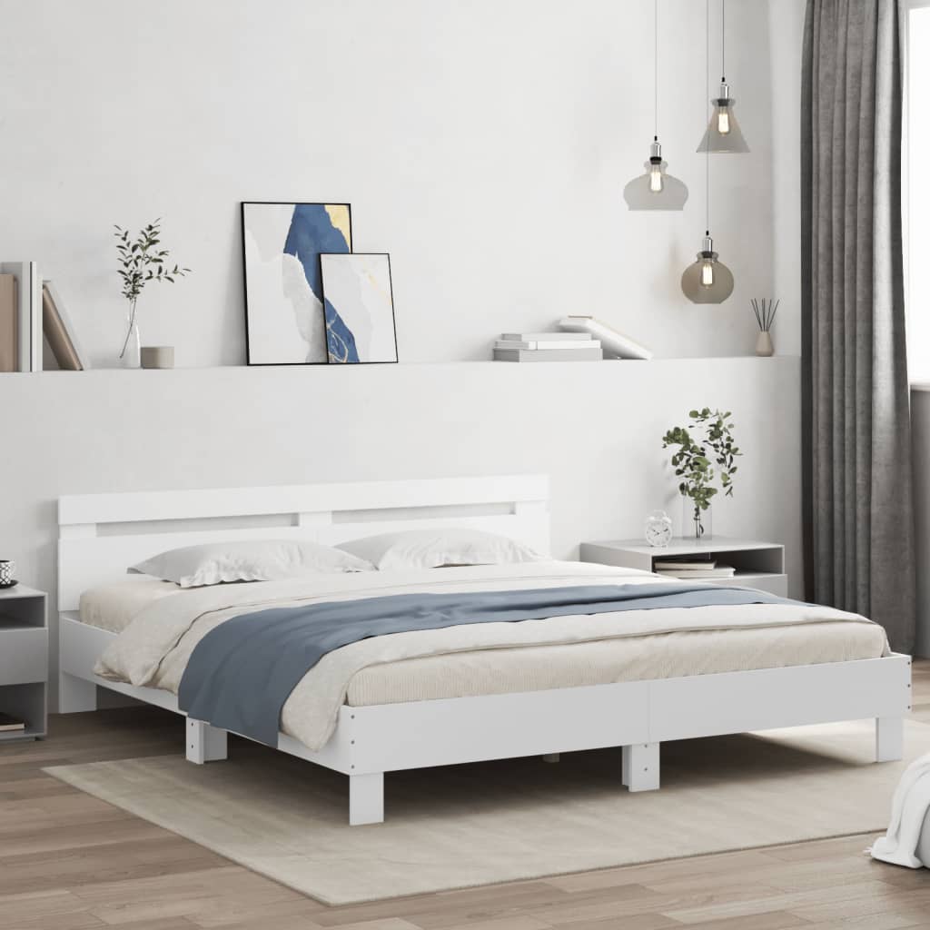 vidaXL Cadru de pat cu tăblie 200x200 cm, alb, lemn prelucrat