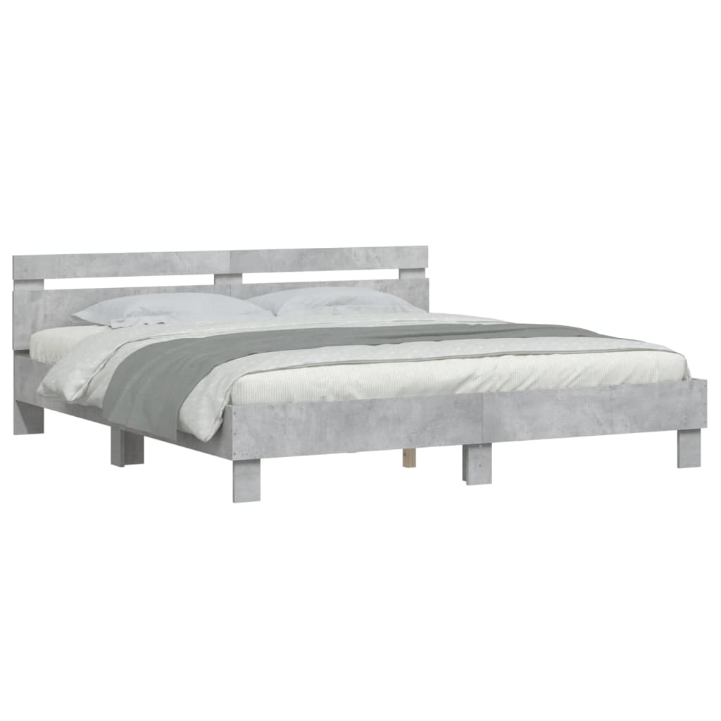 vidaXL Cadru de pat cu tăblie gri beton 200x200 cm lemn prelucrat vidaXL Cadru de pat cu tăblie gri beton 200x200 cm lemn prelucrat
