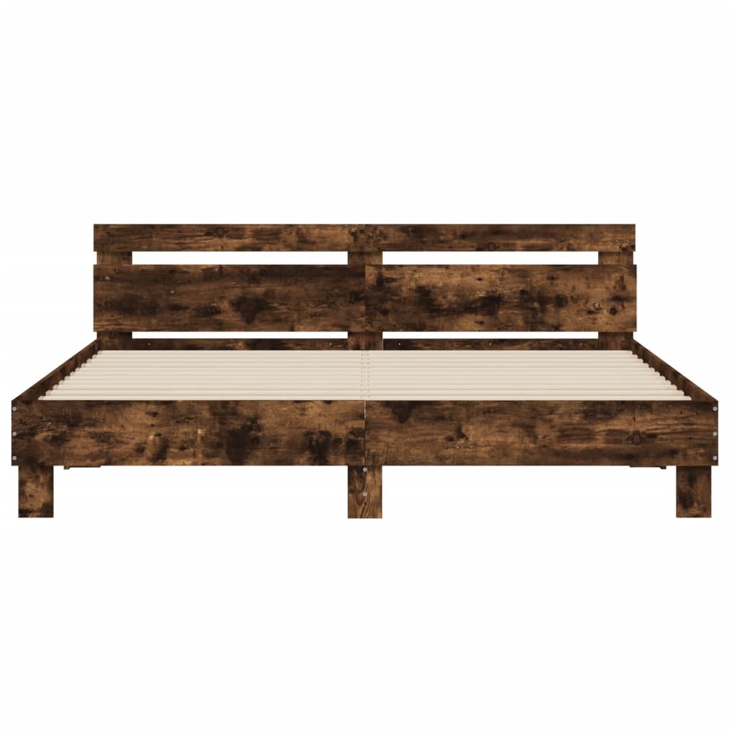 vidaXL Cadru de pat cu tăblie stejar fumuriu 200x200 cm lemn prelucrat