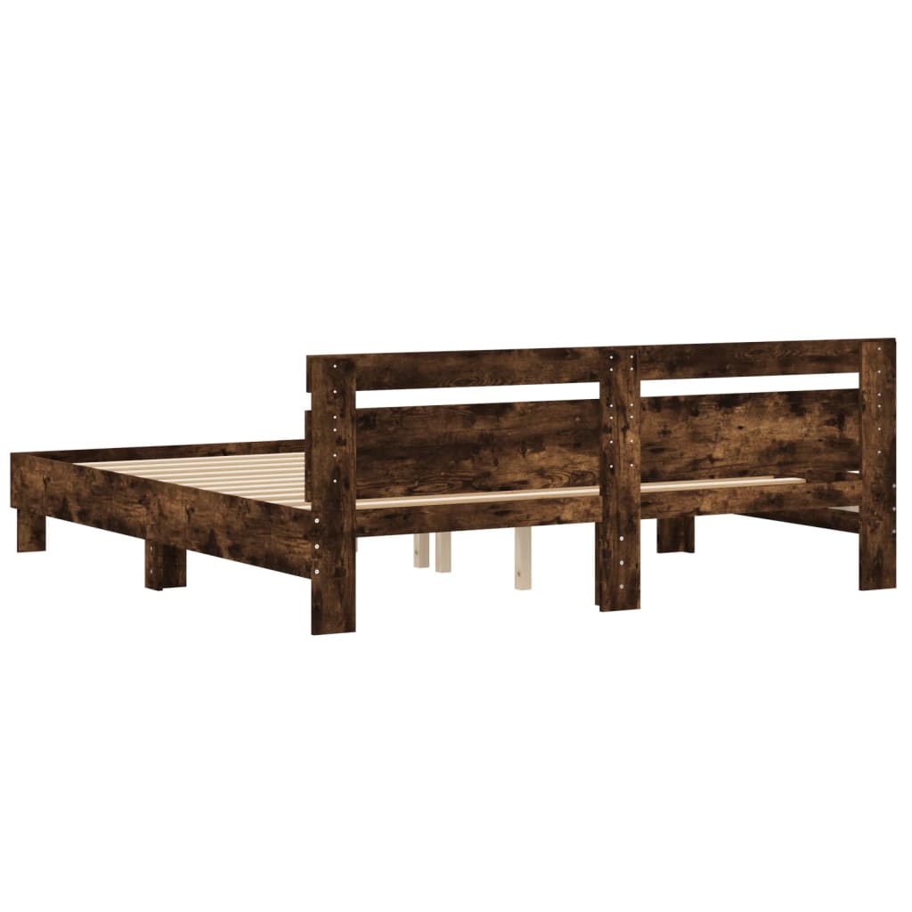 vidaXL Cadru de pat cu tăblie stejar fumuriu 200x200 cm lemn prelucrat
