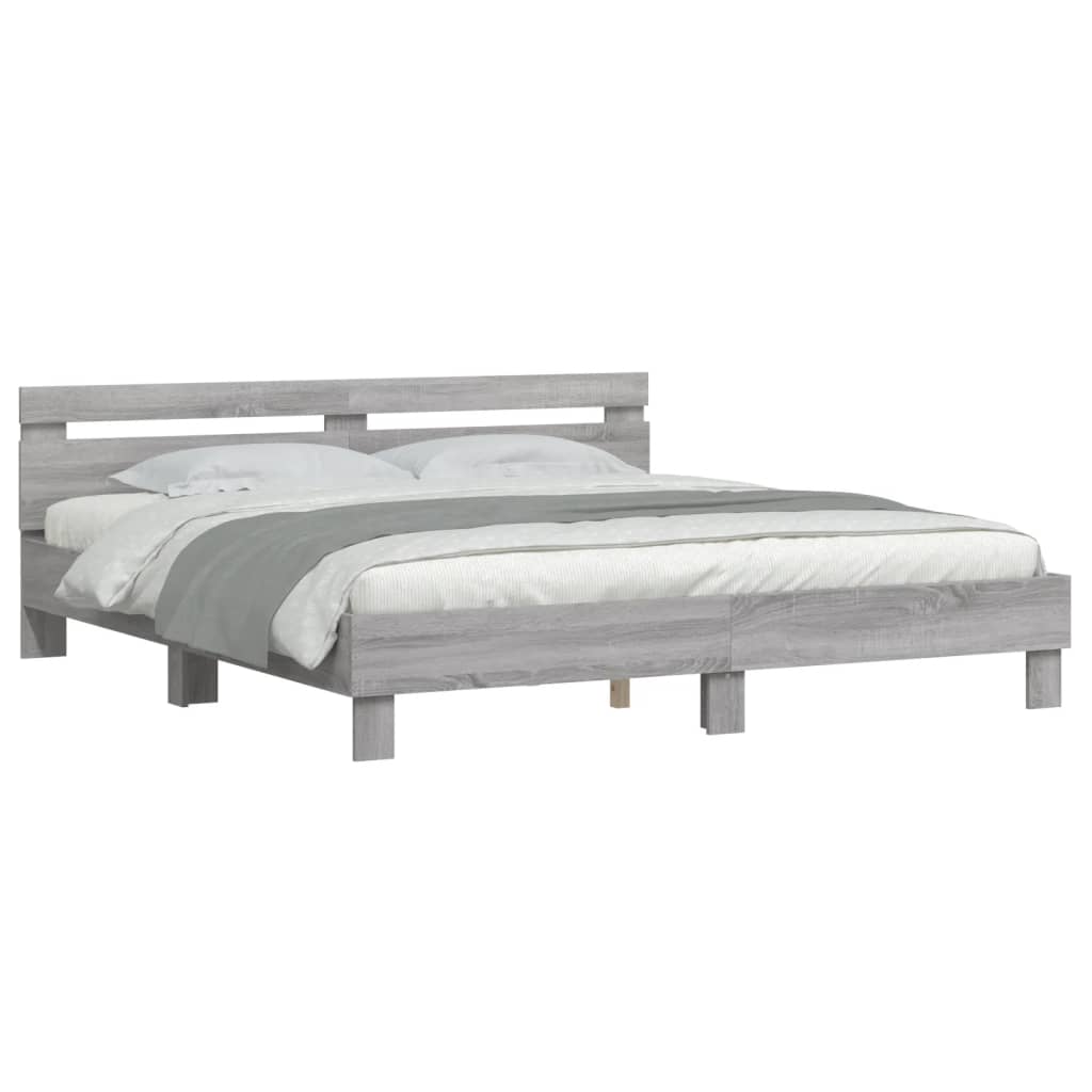 vidaXL Cadru de pat cu tăblie gri sonoma 200x200 cm lemn prelucrat vidaXL Cadru de pat cu tăblie gri sonoma 200x200 cm lemn prelucrat