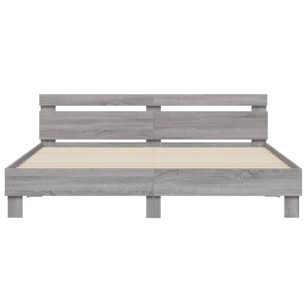 vidaXL Cadru de pat cu tăblie gri sonoma 200x200 cm lemn prelucrat vidaXL Cadru de pat cu tăblie gri sonoma 200x200 cm lemn prelucrat