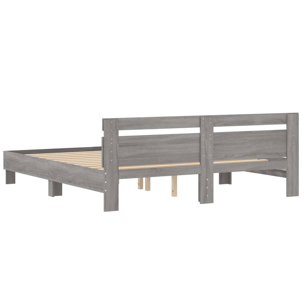 vidaXL Cadru de pat cu tăblie gri sonoma 200x200 cm lemn prelucrat vidaXL Cadru de pat cu tăblie gri sonoma 200x200 cm lemn prelucrat