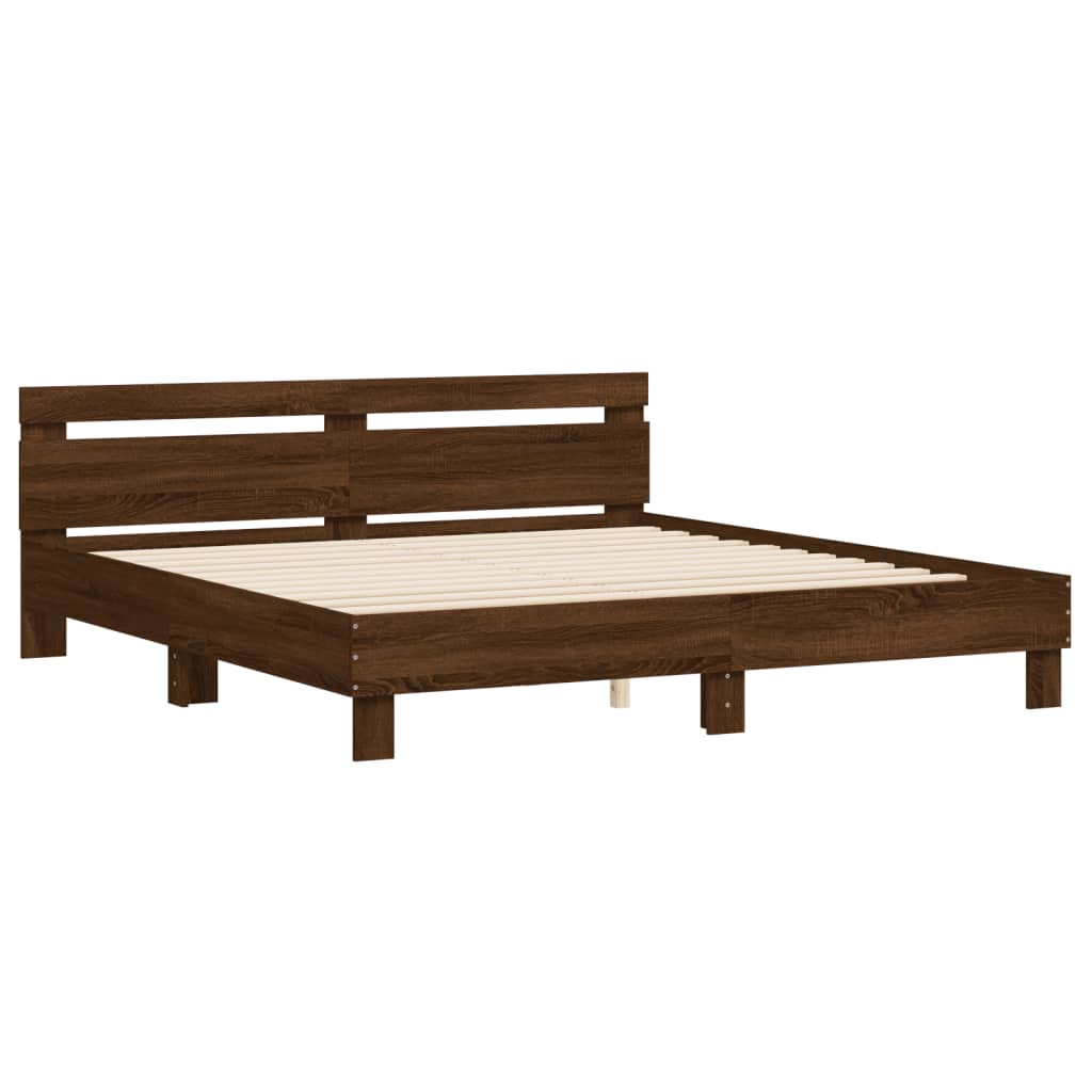 vidaXL Cadru de pat cu tăblie stejar maro 200x200 cm lemn prelucrat vidaXL Cadru de pat cu tăblie stejar maro 200x200 cm lemn prelucrat
