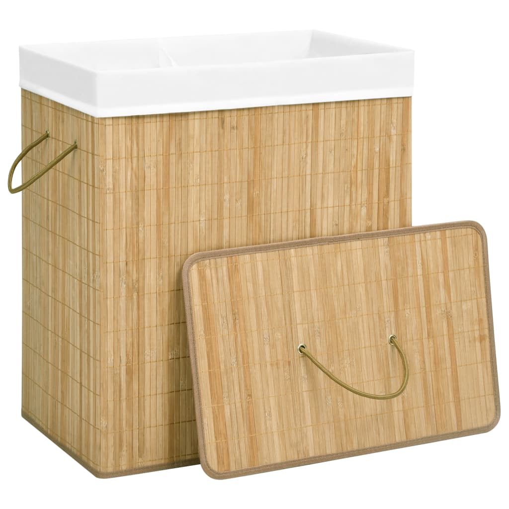 vidaXL Coș de rufe din bambus cu 2 secțiuni, 100 L vidaXL Coș de rufe din bambus cu 2 secțiuni, 100 L