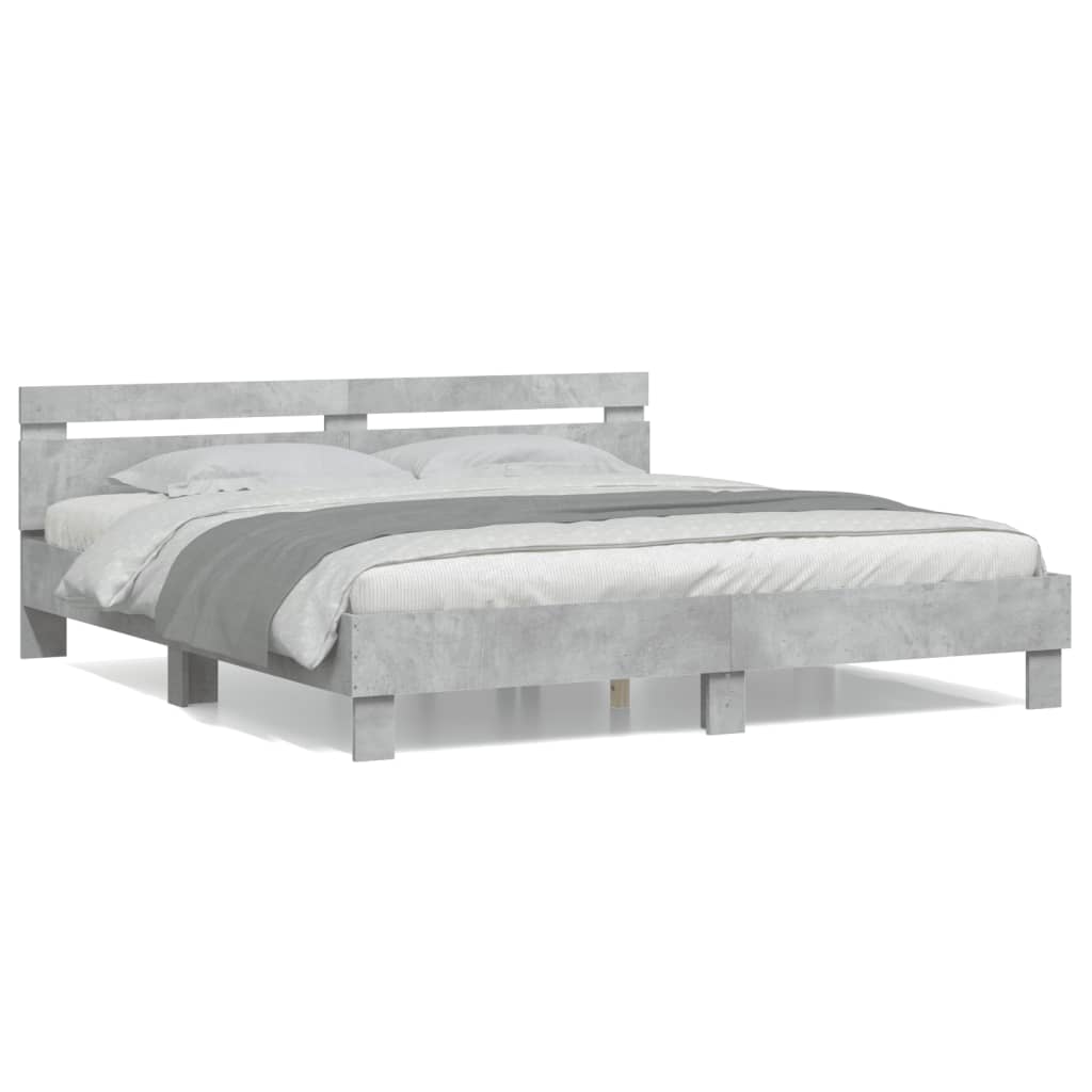 vidaXL Cadru de pat cu tăblie gri beton 180x200 cm lemn prelucrat vidaXL Cadru de pat cu tăblie gri beton 180x200 cm lemn prelucrat