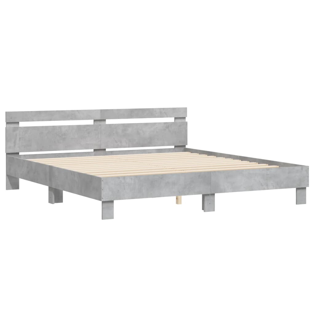 vidaXL Cadru de pat cu tăblie gri beton 180x200 cm lemn prelucrat vidaXL Cadru de pat cu tăblie gri beton 180x200 cm lemn prelucrat